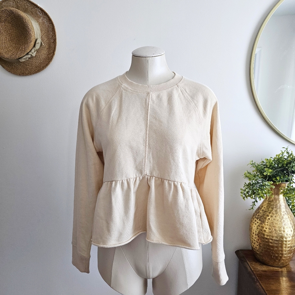 Forever 21 Cream Peplum Sweatshirt Sweater Long Sleeve Cottagecore Size S